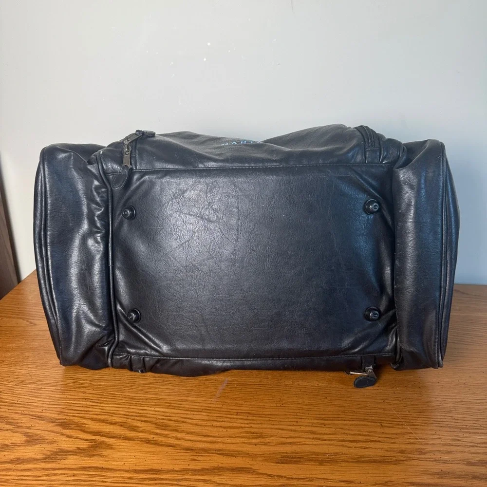 Y2K Blue Martini Black Leather Duffle Bag‎ Travel Weekender Gym Luggage Vintage